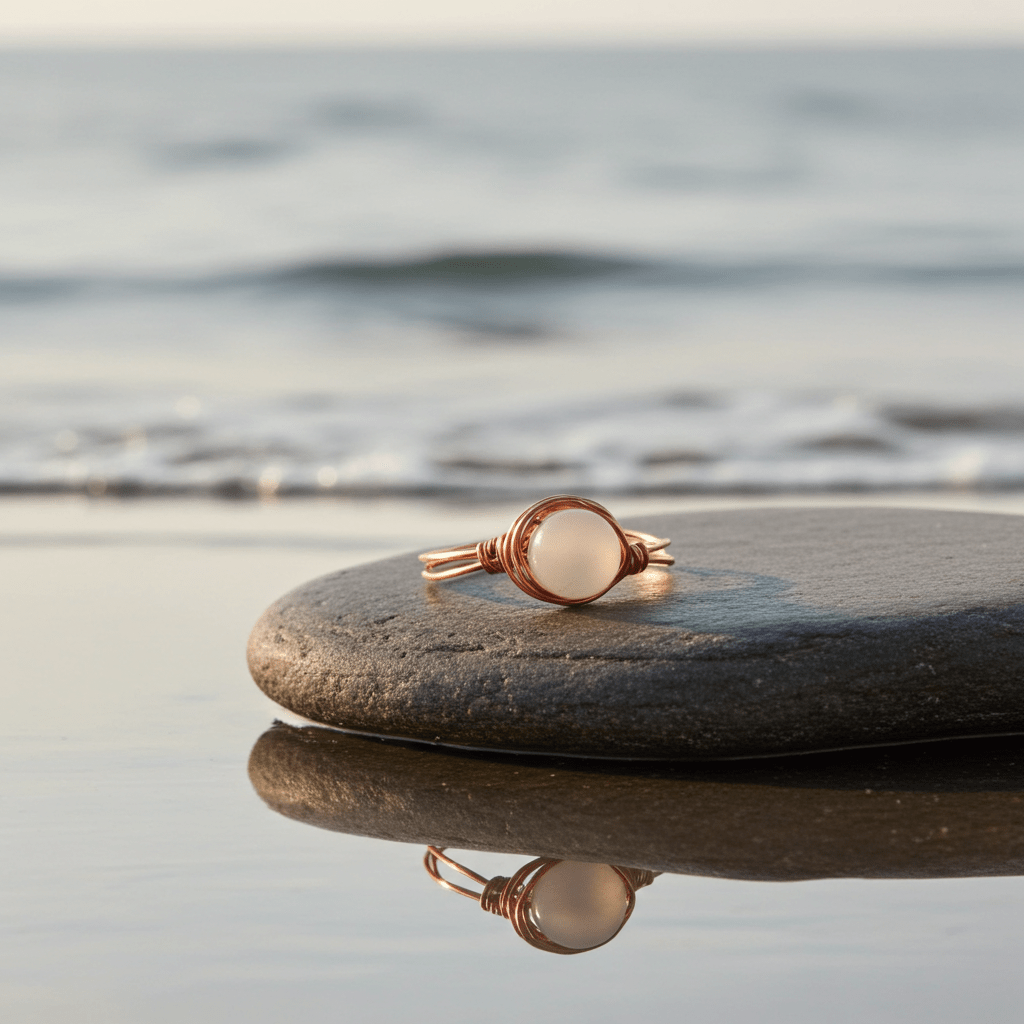 Sage Beaded Wire-Wrapped Ring – Handmade Boho Ring | Coastal Jewellery Australia