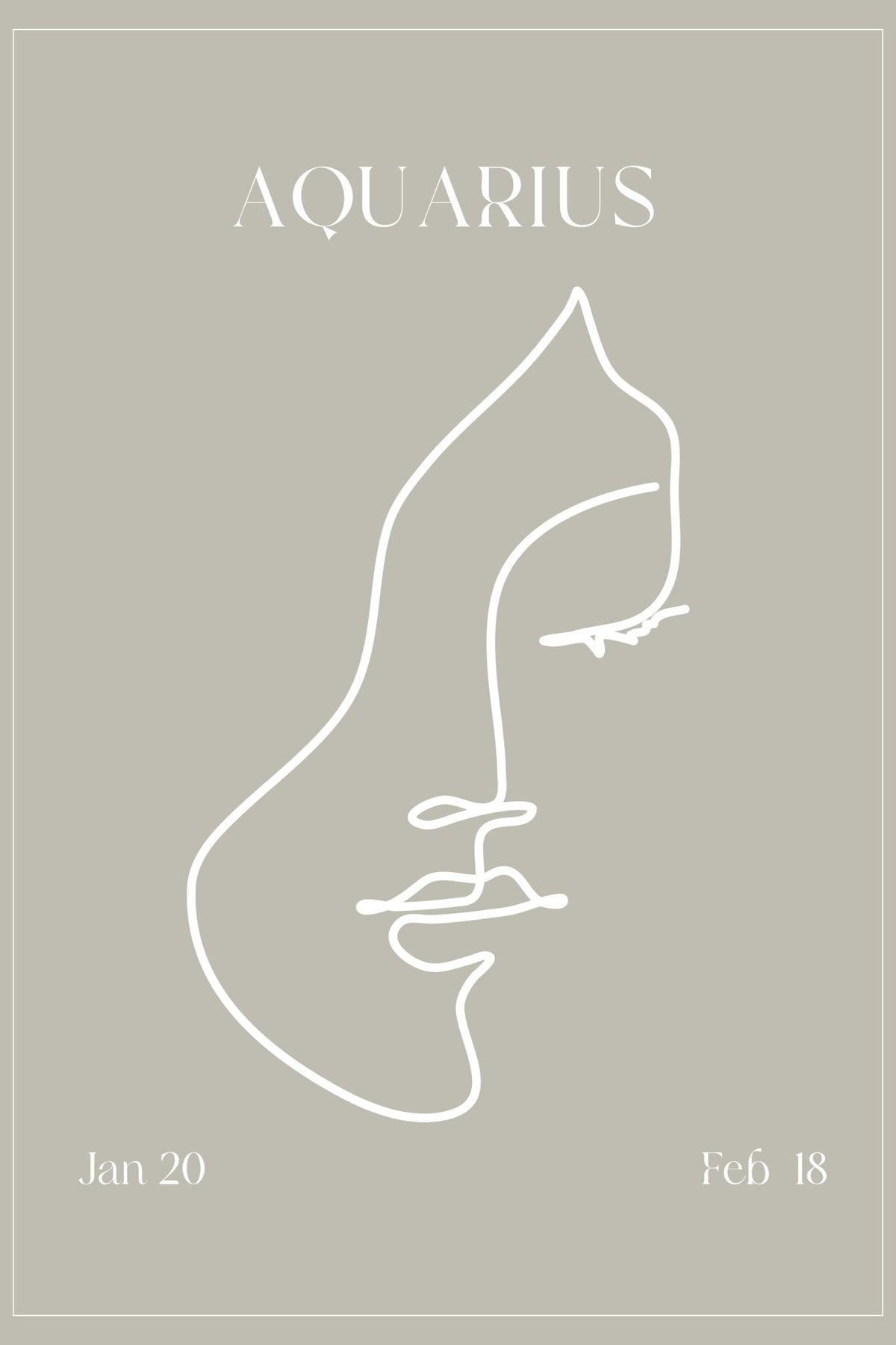 Aquarius Zodiac Print | Minimalist Line Art Wall Art