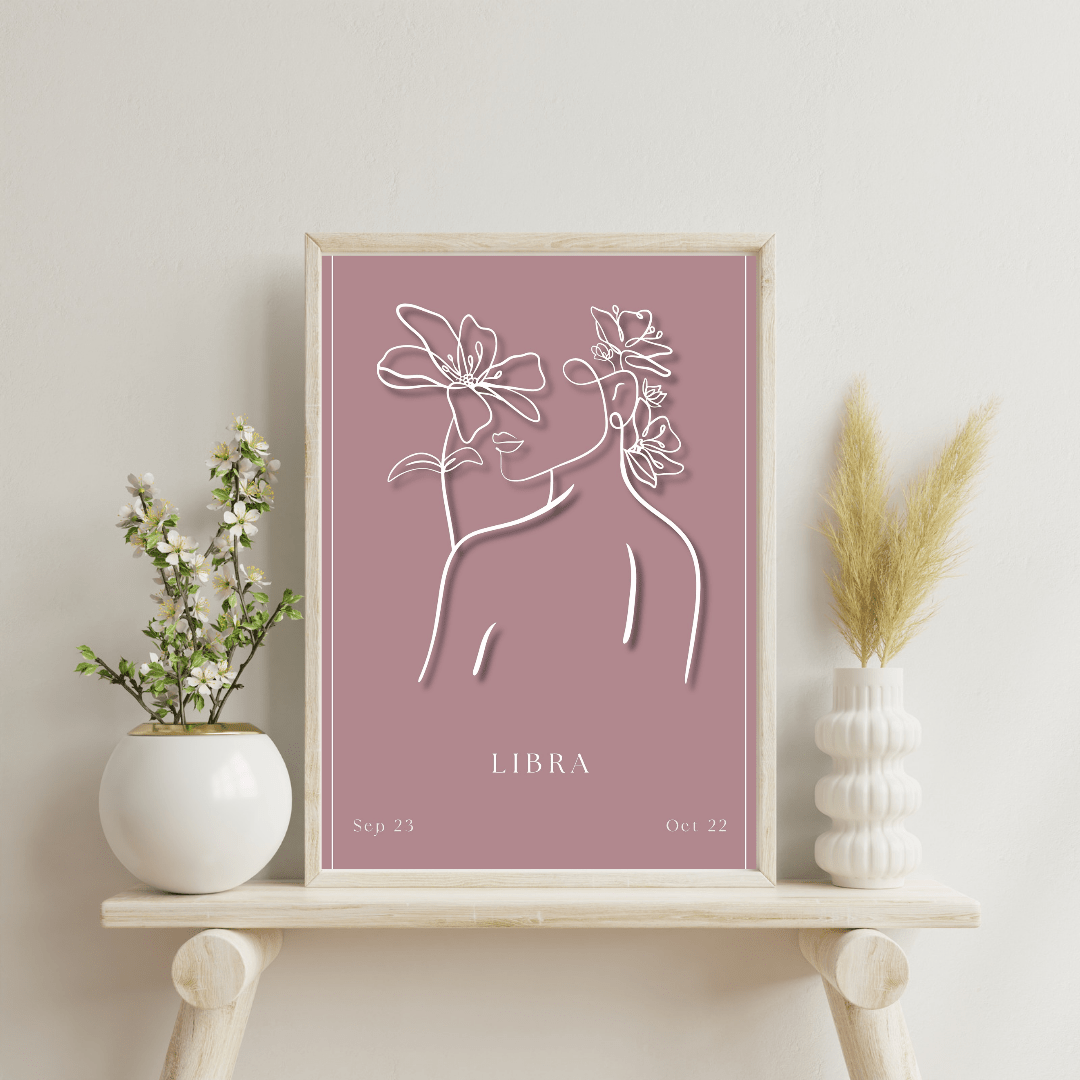 Libra Zodiac Print | Minimalist Line Art Wall Art