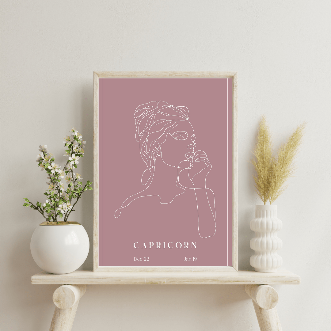 Capricorn Zodiac Print | Minimalist Line Art Wall Art
