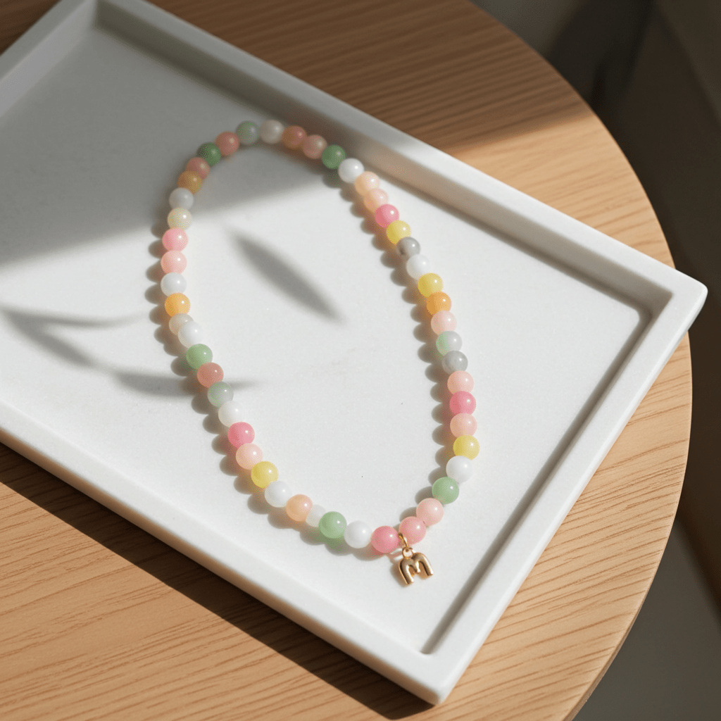 Personalised Beaded Necklace – Pastel Rainbow | Handmade Coastal Jewellery Gift