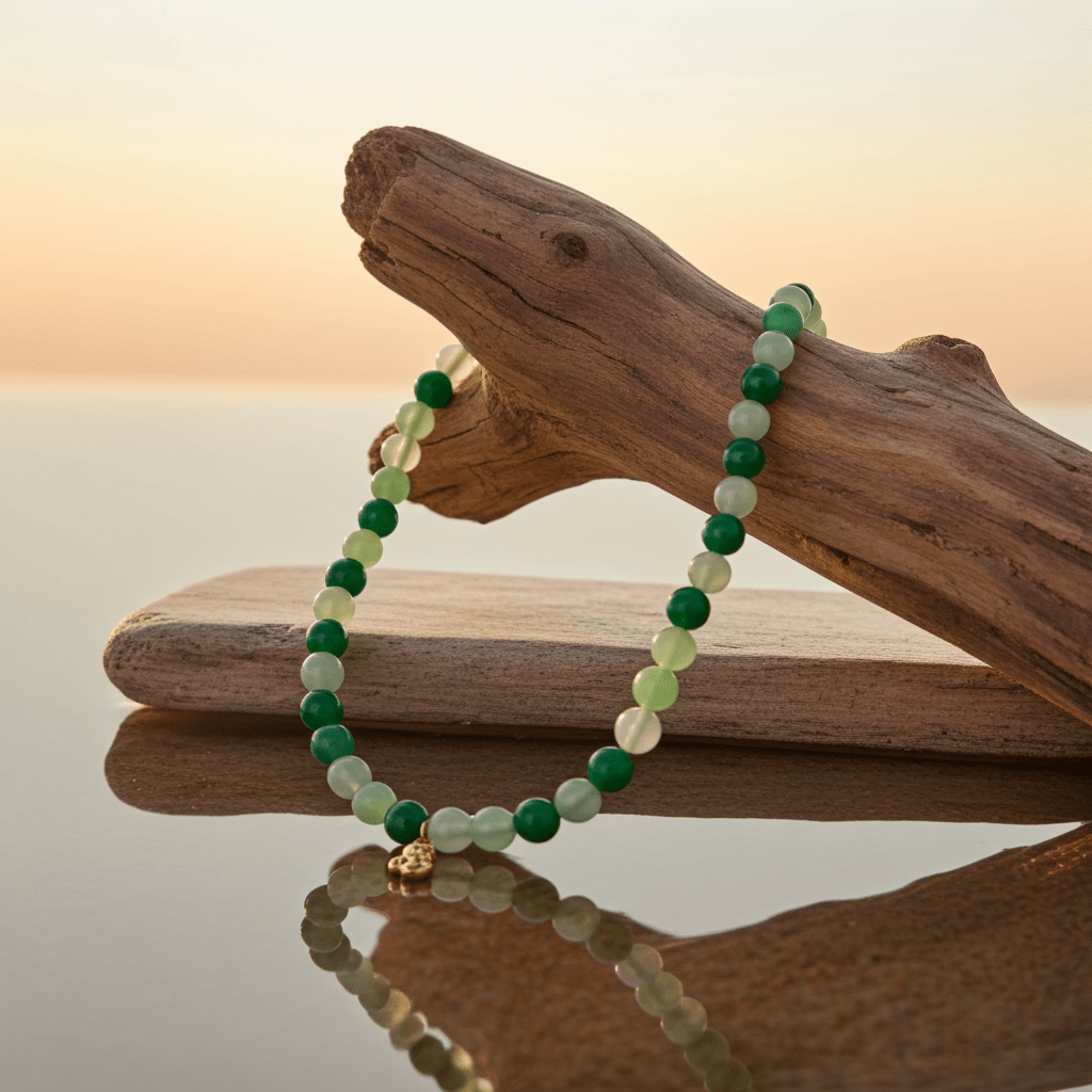 Personalised Beaded Necklace – Green & White | Handmade Boho Jewellery Australia