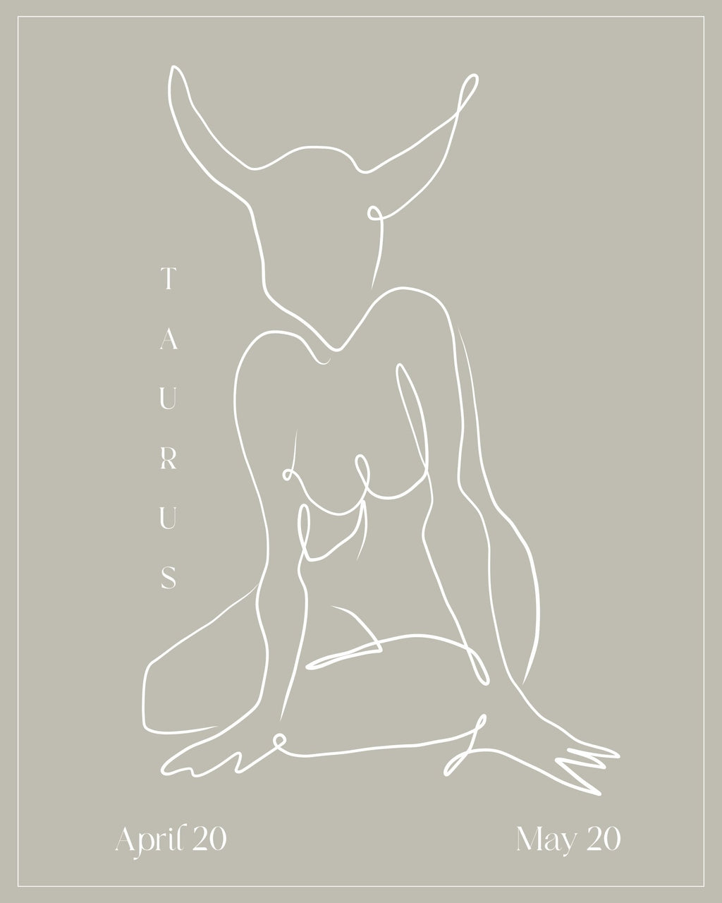 Taurus Zodiac Print | Minimalist Line Art Wall Art