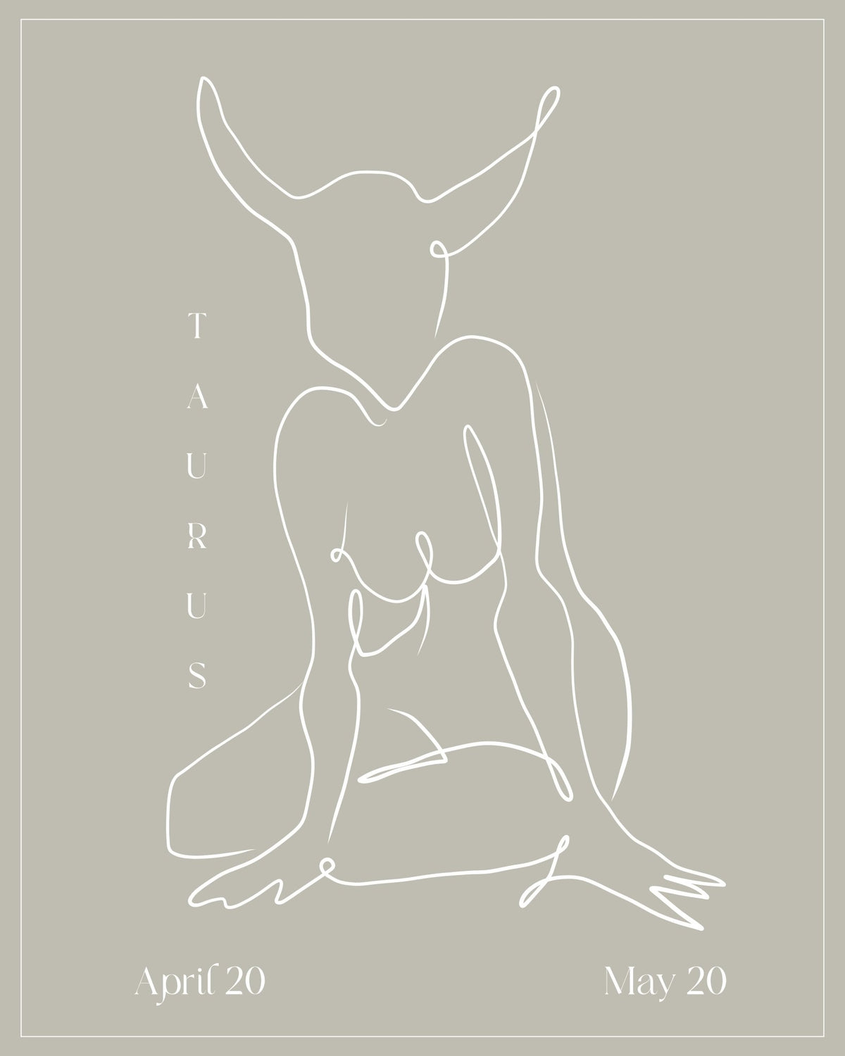 Taurus Zodiac Print | Minimalist Line Art Wall Art