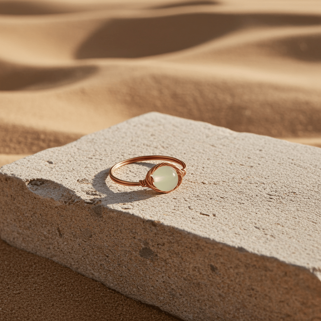 Sage Beaded Wire-Wrapped Ring – Handmade Boho Ring | Coastal Jewellery Australia