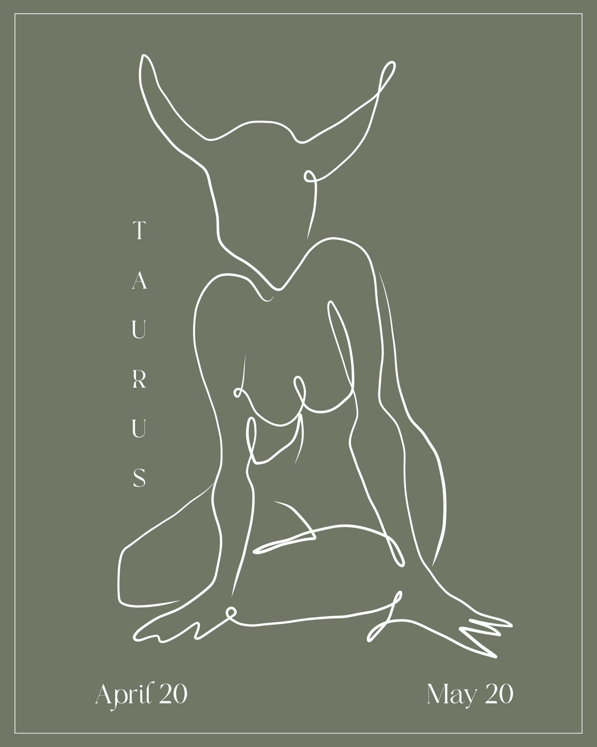 Taurus Zodiac Print | Minimalist Line Art Wall Art