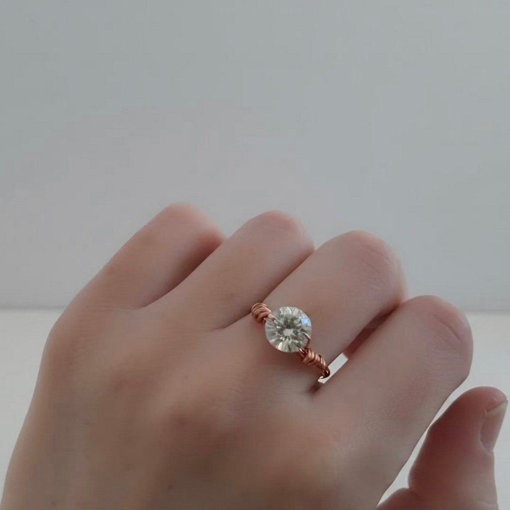 Handmade Sage beaded Wire-Wrapped Ring