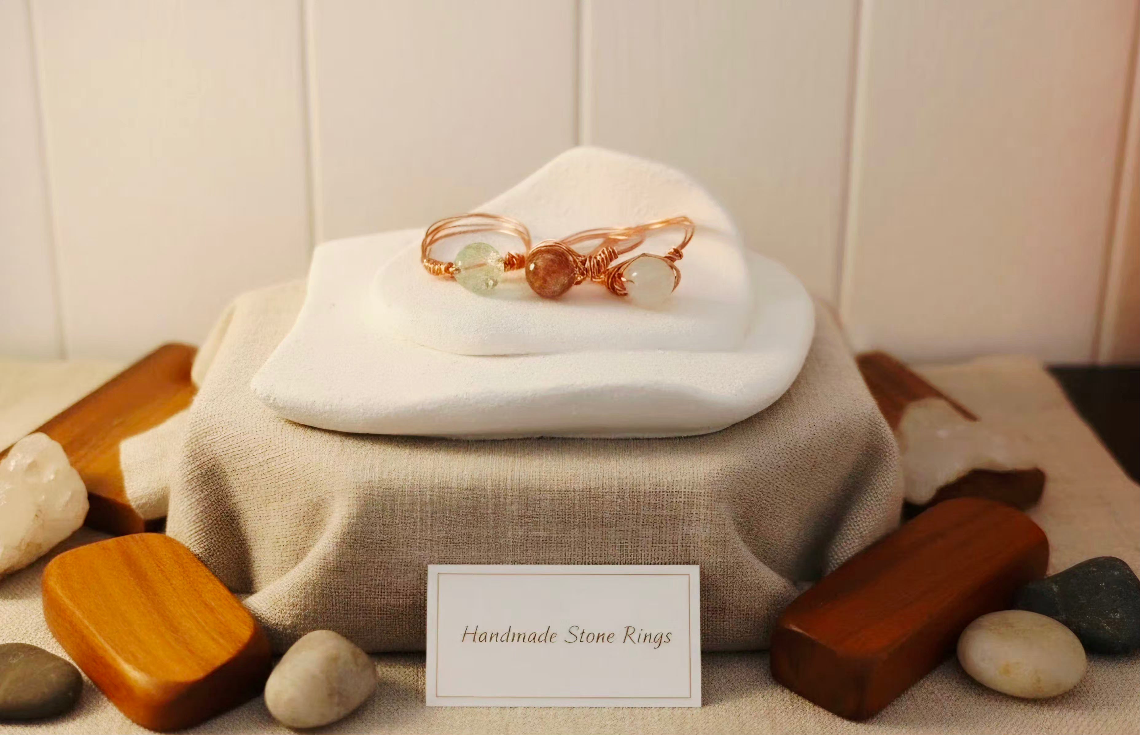 Handmade Sage beaded Wire-Wrapped Ring