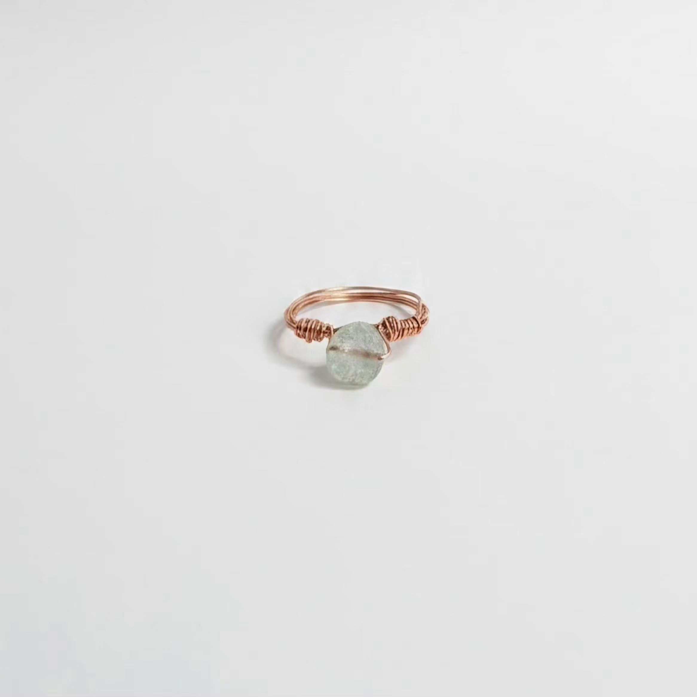 Handmade Sage beaded Wire-Wrapped Ring