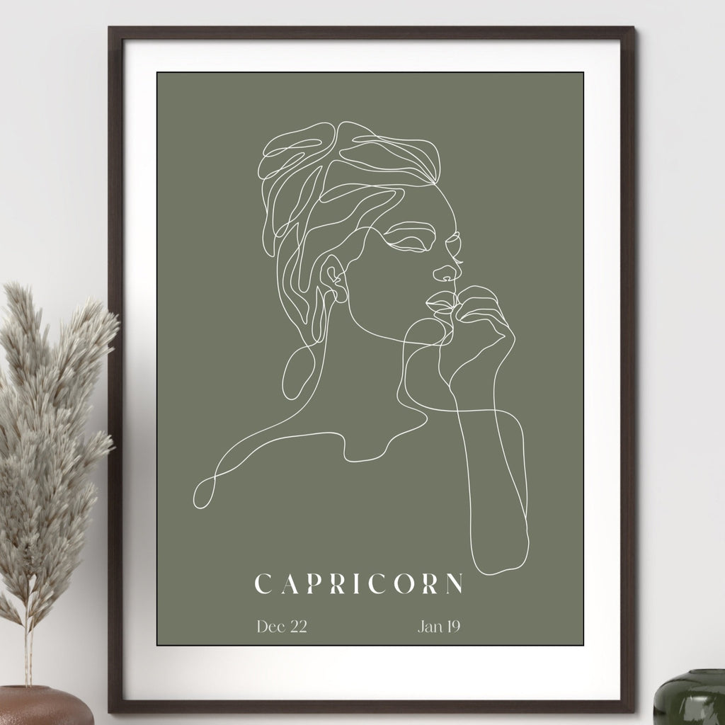 Capricorn Zodiac Print | Minimalist Line Art Wall Art