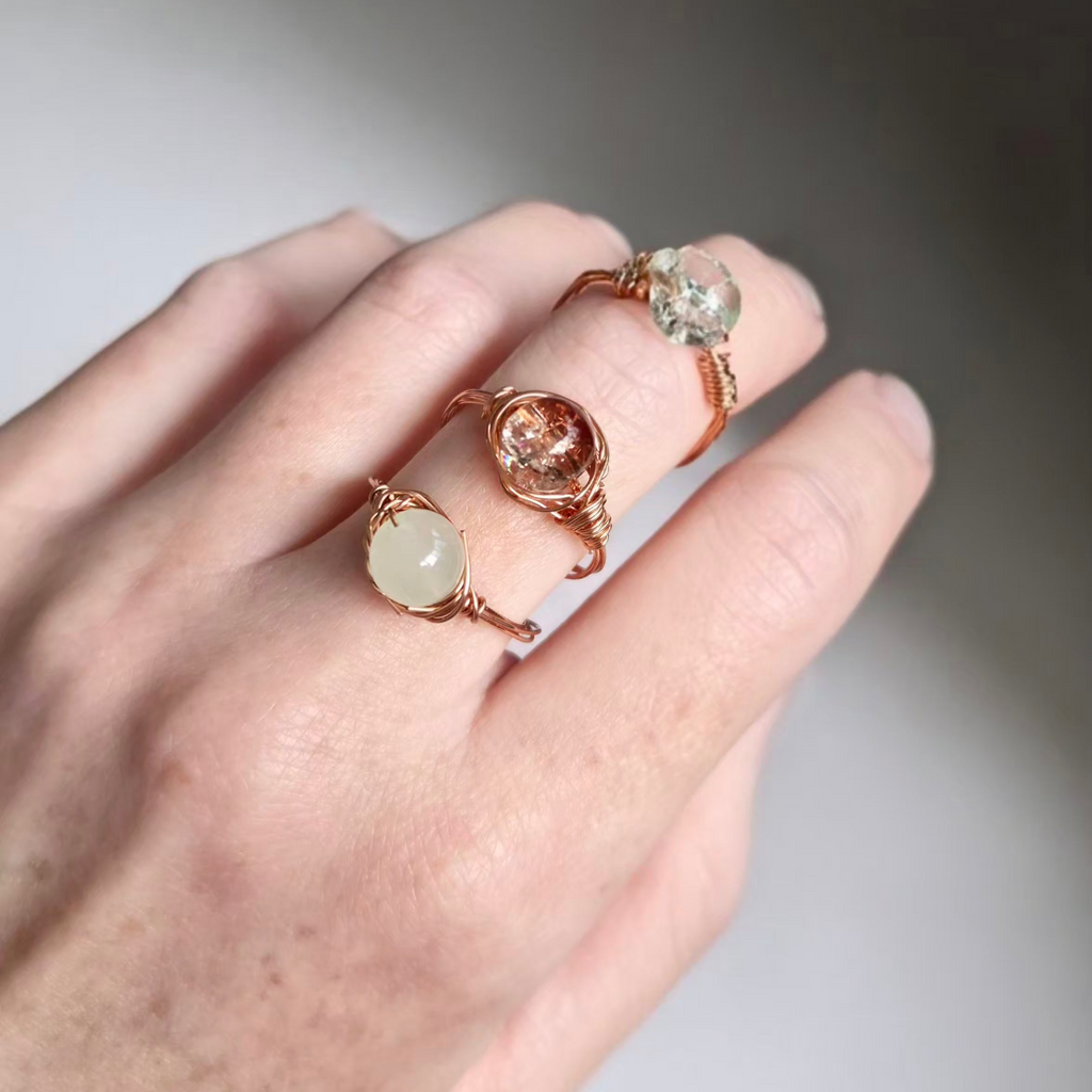 Handmade Brown Faceted Wire-Wrapped Ring