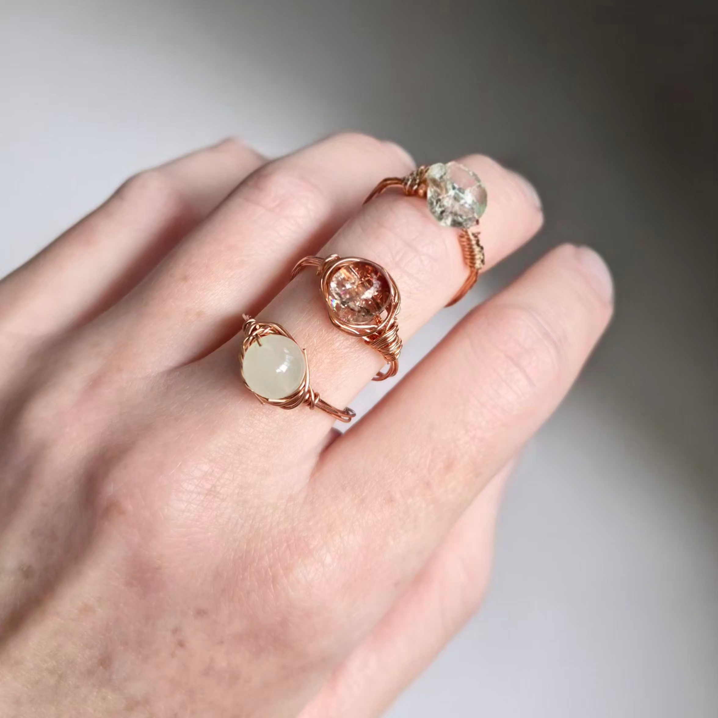 Handmade Brown Faceted Wire-Wrapped Ring
