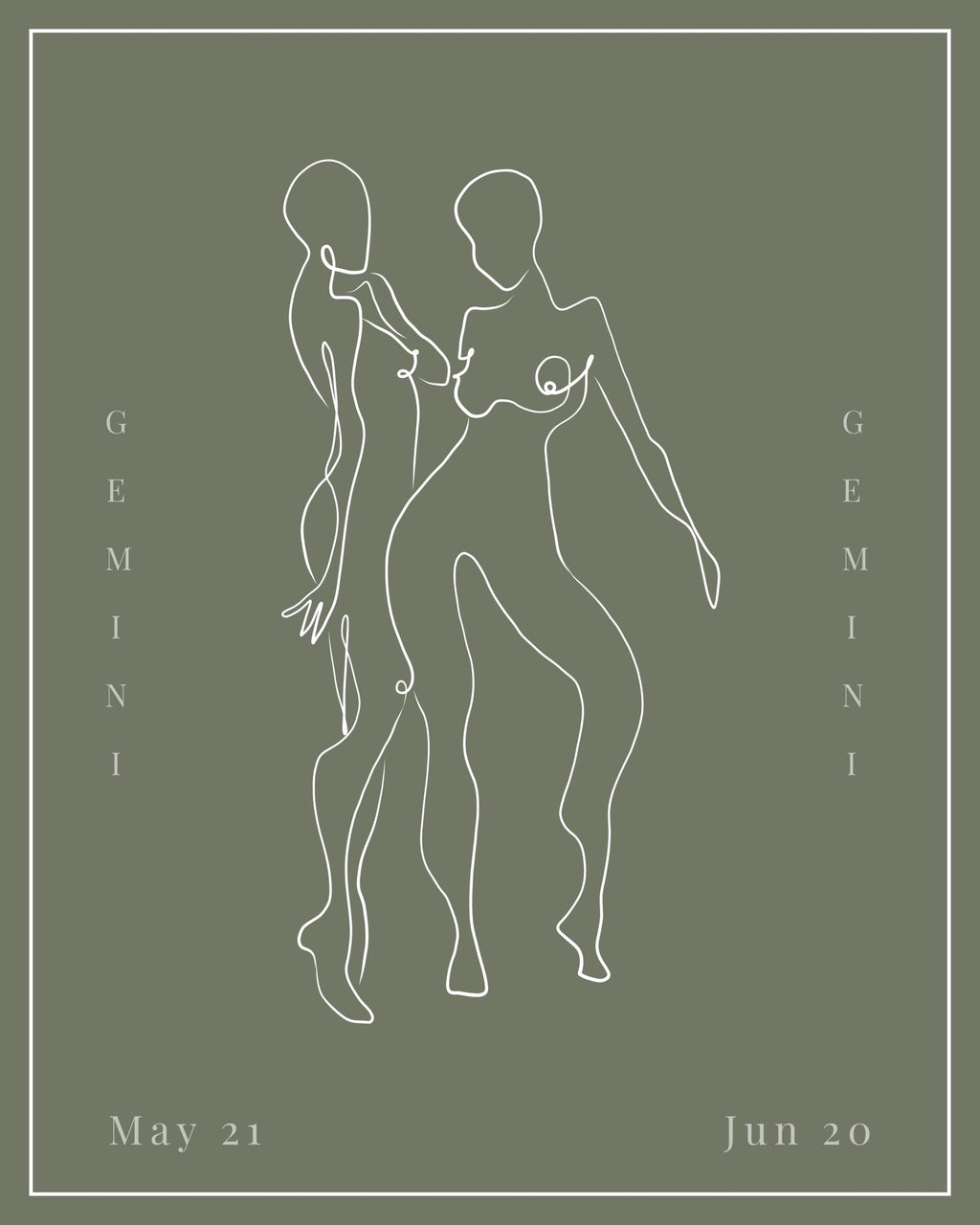 Gemini Zodiac Print | Minimalist Line Art Wall Art