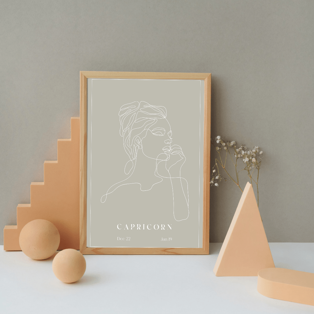 Capricorn Zodiac Print | Minimalist Line Art Wall Art