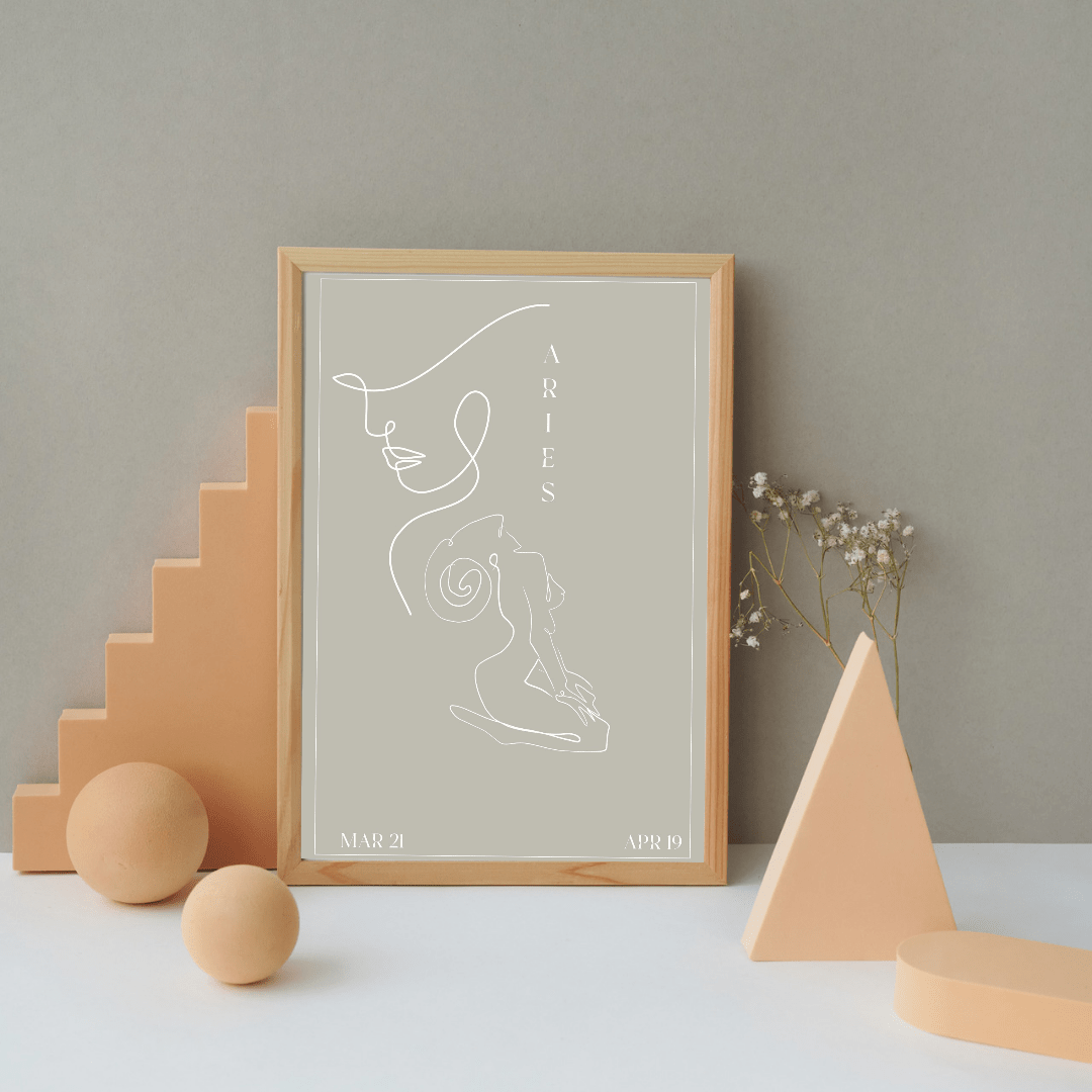 Aries Zodiac Print | Minimalist Line Art Wall Art
