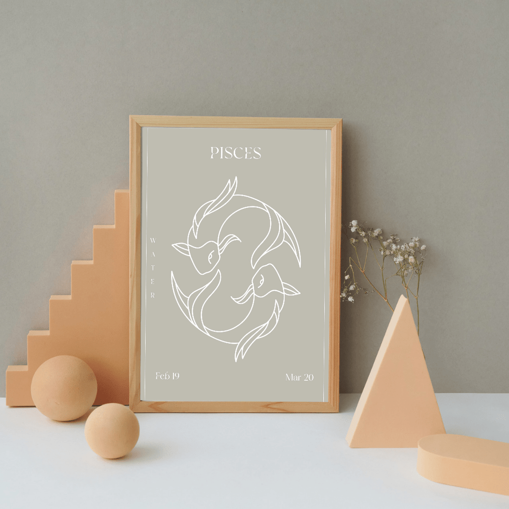 Pisces Zodiac Print | Minimalist Line Art Wall Art