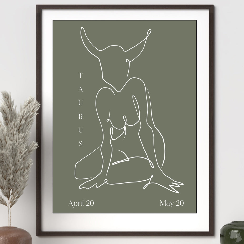 Taurus Zodiac Print | Minimalist Line Art Wall Art