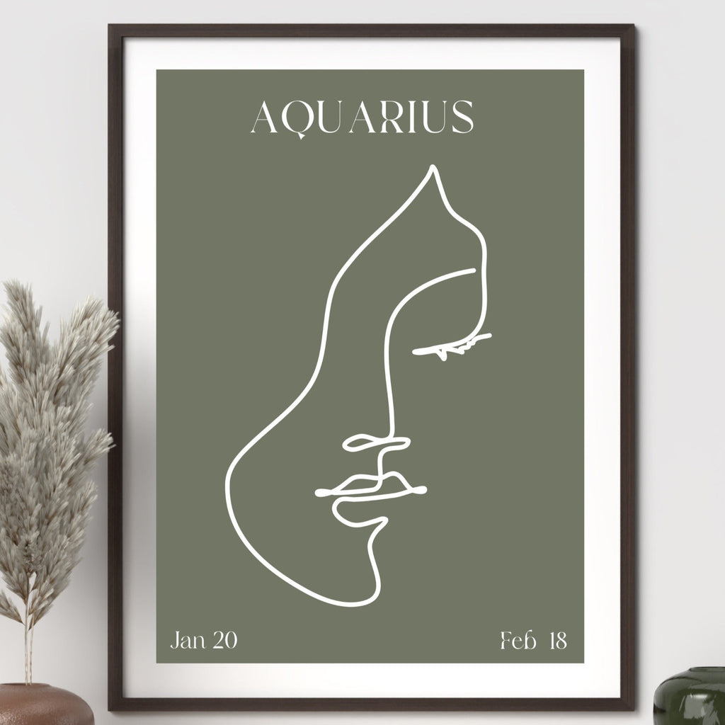 Aquarius Zodiac Print | Minimalist Line Art Wall Art
