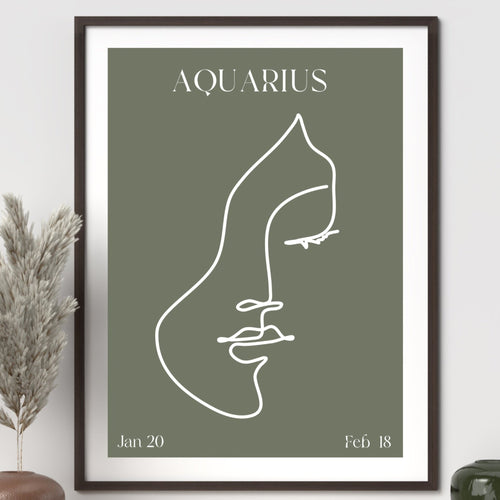 Aquarius Zodiac Print | Minimalist Line Art Wall Art